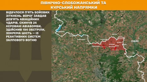 На Сумському напрямку минулої доби відбулося п’ять бойових зіткнень