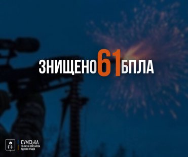 Над Сумщиною знищили 61 ворожий дрон: під час збиття постраждав чоловік
